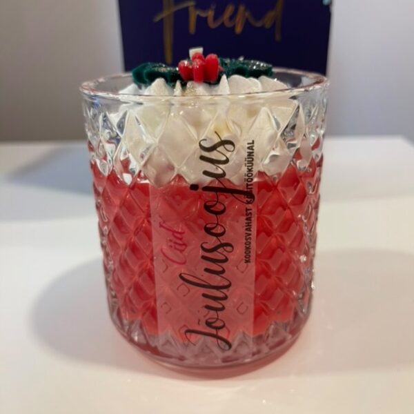 Kookosvahast jõulusoojuse küünal sädelevas klaasis